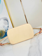 ALMA BACKPACK 20 IN BROWN MONOGRAM CANVAS AND BEIGE CALFSKIN TRIM GOLD BUCKLE