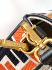 Fend Baguette Black White Brown Orange Canvas Bag 27 with FF Embroidery Ghw