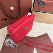 EXTRA POCKET BACKPACK L23.5 IN CHERRY RED CALFSKIN WITH SILVER HARDWARE