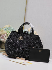 TOUJOURS BAG 37 IN BLACK MIX WHITE CANNAGE TWEED WITH GOLD HARDWARE