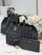 TOUJOURS BAG 37 IN BLACK MIX WHITE CANNAGE TWEED WITH GOLD HARDWARE
