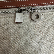 EXTRA POCKET L19 IN WHITE CANVAS AND BRONZE BROWN CALFSKIN WITH SILVER HARDWARE