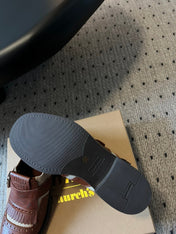 MIUMIU 26S FRINGE BUCKLE LOAFERS IN BROWN CALFSKIN