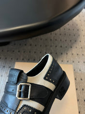 MIUMIU 26S FRINGE BUCKLE LOAFERS IN BLACK CALFSKIN