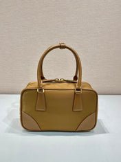 SMALL TOP HANDLE BAG 25 IN GOLDEN BROWN NYLON AND CALFSKIN TRIM
