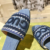 GG  Interlocking double G hollow slippers Neon Blue