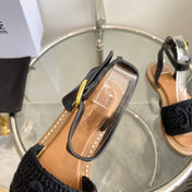 LYMPIA SANDAL IN BLACK TRIOMPHE MACCRAMÉ COTTON AND CALFSKIN
