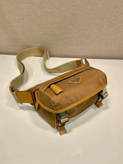 MESSENGER BAG 20 IN CIDER BROWN RE-NYLON AND CALFSKIN TRIM