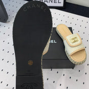 Double CC Women New Trendy Calfskin Slippers Beige Cream
