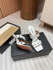 ALAIA TWO-STRAPS HIGH HEEL SANDALS IN WHITE PATENT LAMBSKIN