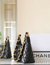 CHANEL 25S HOBO BAG 22 CM IN BLACK LAMBSKIN WITH GOLD HARDWARE