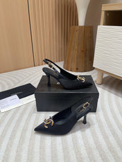 CC HIGH SLINGBACKS BLACK SATIN AND LAMBSKIN