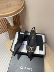 CC SLINGBACKS BLACK SATIN AND LAMBSKIN