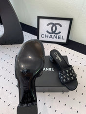 RHINESTONE LETTER HIGH HEELS BLACK LAMBSKIN