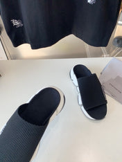 SPEED 2.0 SLIDE SANDAL IN BLACK RECYCLED KNIT AND WHITE SOLE