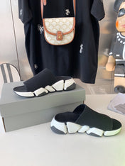 SPEED 2.0 SLIDE SANDAL IN BLACK RECYCLED KNIT AND WHITE SOLE