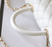 CHANEL 25S FLAP BAG 24 CM IN WHITE LAMBSKIN WITH GOLD HARDWARE