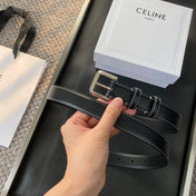 BELT 25MM IN BLACK REVERSIBLE ITALIAN CALFSKIN WITH VINTAGE SILVER BUCKLE WHITE STITCHING