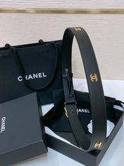 CC BELT 30MM IN BLACK SMOOTH CALFSKIN GOLD MIX BLACK HARDWARE