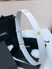 CC BELT 30MM IN WHITE SMOOTH CALFSKIN GOLD MIX WHITE HARDWARE