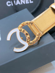 CC BELT 30MM IN GOLD SMOOTH CALFSKIN GOLD MIX WHITE HARDWARE