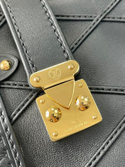 SIDE TRUNK 21 IN BLACK LAMBSKIN WITH CRISS CROSS PATTERN GOLD HARDWARE