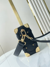 SIDE TRUNK 21 IN BLACK LAMBSKIN WITH CRISS CROSS PATTERN GOLD HARDWARE