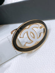 CC 30MM BELT IN WHITE SMOOTH CALFSKIN WHITE MIX BLACK METAL HARDWARE
