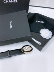 CC 30MM BELT IN BLACK SMOOTH CALFSKIN WHITE MIX BLACK METAL HARDWARE
