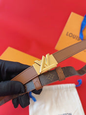 LV GO-14 20MM BELT IN BRONZE BROWN CALFSKIN GOLD HARDWARE