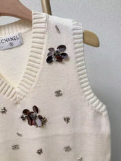 CC Sequined ribbed V-neck knitted vest