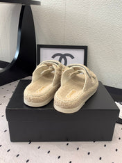 CC DAD SANDAL MULE IN ECRU BEIGE LAMB FUR