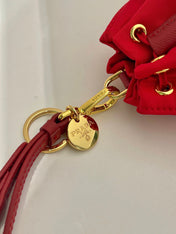 MINI BUCKET BAG 10 IN RED RE-NYLON AND SAFFIANO LEATHER STRAP