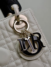 MINI LADY BAG 17 IN WHITE QUILTED MACROCANNAGE CALFSKIN BLACK STRAP