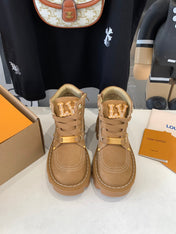 LV CHECKER ANKLE BOOT IN COPPER BROWN SUEDE