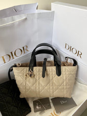 MINI TOUJOURS BAG 23 IN BEIGE CANNAGE CALFSKIN BLACK STRAP