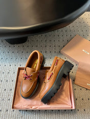 MIUMIU 26S CHUNKY SOLE LOAFERS IN TAN BROWN CALFSKIN