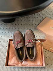 MIUMIU 26S CHUNKY SOLE LOAFERS IN DARK BROWN SUEDE