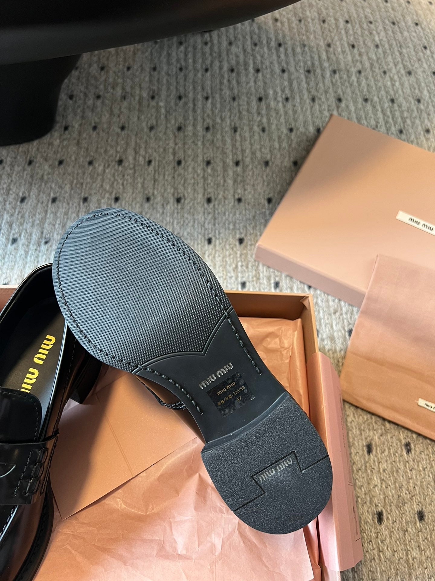 MIUMIU 26S LOAFERS 60MM IN BLACK SHINY CALFSKIN