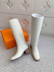 HM 25S TALL BOOTS 50 MM IN WHITE CALFSKIN WITH GOLD HARDWARE
