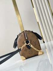 SPEEDY TRUNK 20 IN BROWN MONOGRAM CANVAS AND BLACK CALFSKIN TRIM GOLD BUCKLE