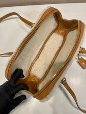 TOP HANDLE BAG 27 IN BRONZE BROWN SHEEPSKIN AND SHEARLING TRIM