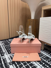STRAP HIGH HEEL SANDALS IN WHITE SHINY LAMBSKIN