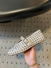 STRASS BALLET FLATS IN WHITE LAMBSKIN