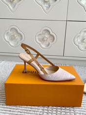 BLOSSOM SLINGBACKS 75 MM IN LIGHT PINK IMPORTED STRIPED SILK SATIN