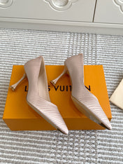 BLOSSOM PUMP 75 MM IN LIGHT PINK IMPORTED STRIPED SILK SATIN