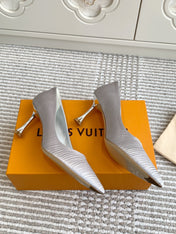 BLOSSOM PUMP 7 CM IN SILVER IMPORTED STRIPED SILK SATIN