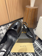 SLINGBACK HEEL 10 CM IN BLACK PATENT CALFSKIN