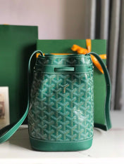 PETIT FLOT BUCKET BAG 22 IN GREEN GOYARDINE CANVAS AND LAMBSKIN TRIM