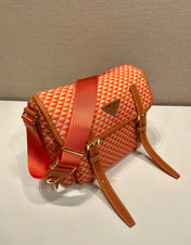 MESSENGER BAG 25 IN ORANGE MIX CREAM TRIANGLE PATTERN EMBROIDERED FABRIC